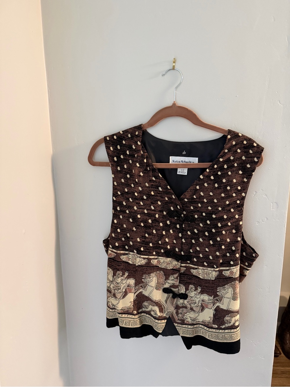 Vintage Brown and Cream Poka-Dot and Horse Print Pattern Top